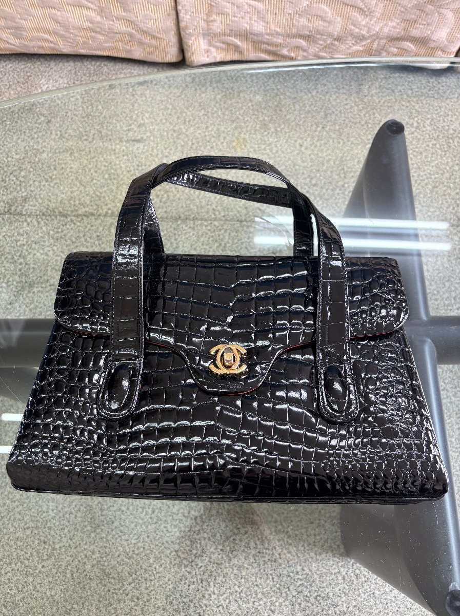 1円スタート【中古品】 『CHANEL』シャネル クロコダイルレザー ブラックハンドバック 【送料 着払い】拍卖