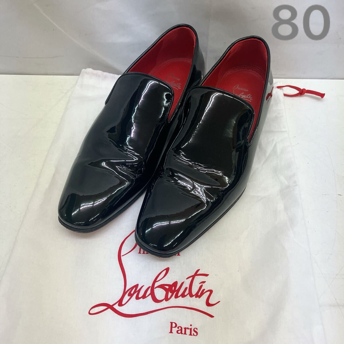 6AD053 Christian Louboutin ルブタン チェーン ローファー ブラック 39 25cm相当 レッドソール メンズ エナメル拍卖