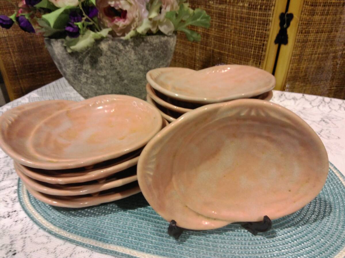 厨房用品 和洋食器 貝殻型器 ピンク色/足付 10客 中古品 拍卖