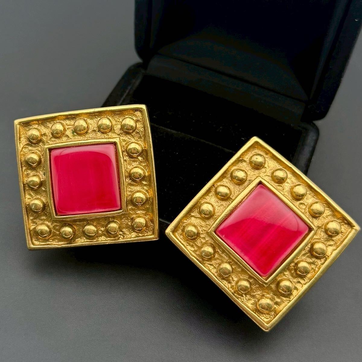 【希少・未使用保管品】Yves Saint Laurent イヴサンローラン YSL イヤリング カラーストーン ゴールド スクエア ひし形 大ぶり 拍卖