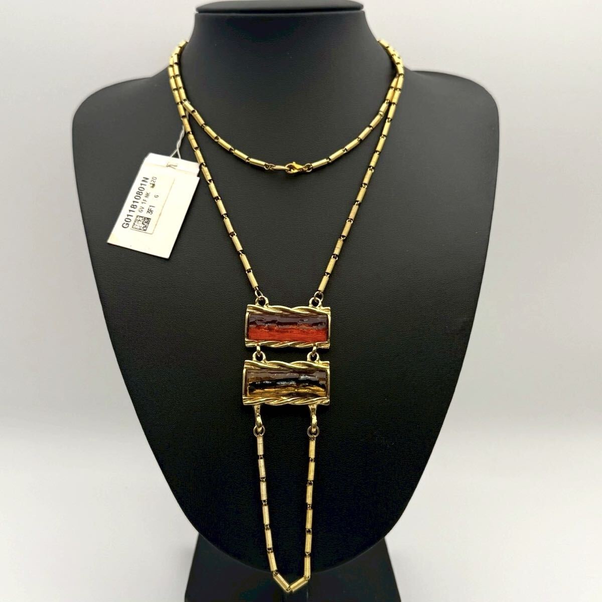 【超希少・未使用保管品】GIVENCHY ジバンシー ネックレス チョーカー カラーストーン スクエア ロングチェーン ゴールド 大ぶり べっ甲拍卖