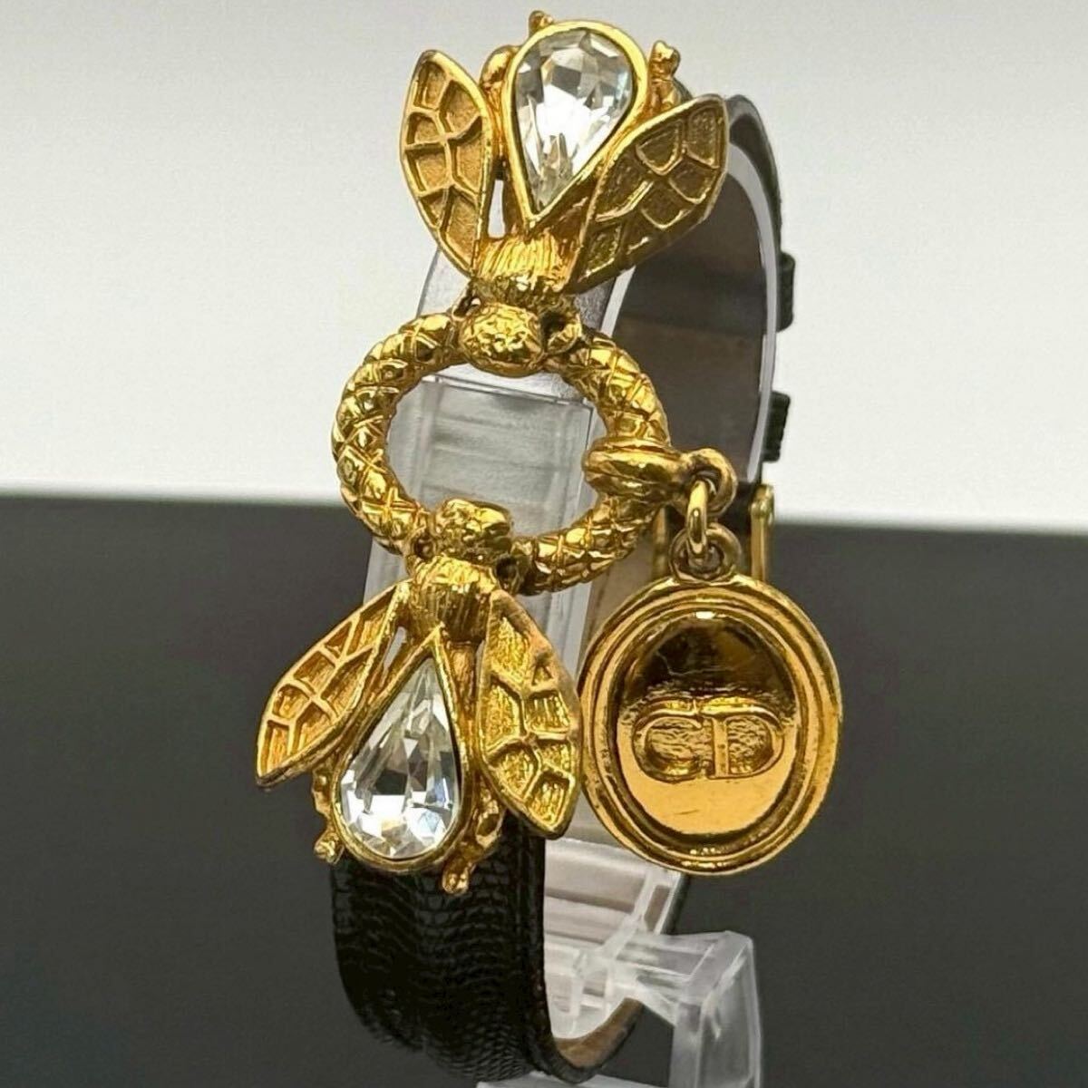 【超希少・美品】Christian Dior クリスチャンディオール ガリアーノ期 ブレスレット バングル Bee 蜂 カラーストーン ゴールド 大ぶり拍卖