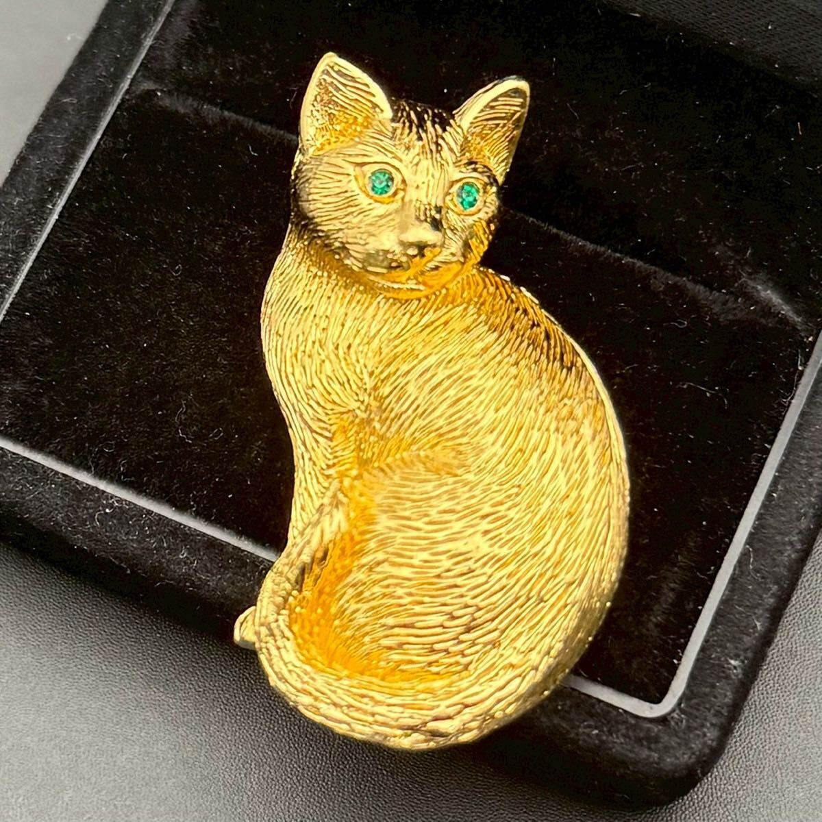【超希少・未使用保管品】Christian Dior クリスチャンディオール ブローチ 猫 キャット アニマル モチーフ ゴールド カラーストーン 拍卖