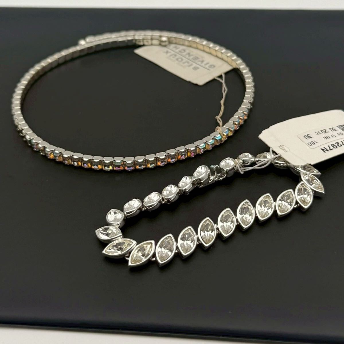 【希少・極美品・タグ付き】GIVENCHY ジバンシー ネックレス チョーカー ブレスレット バングル カラーストーン ラインストーン シルバー拍卖