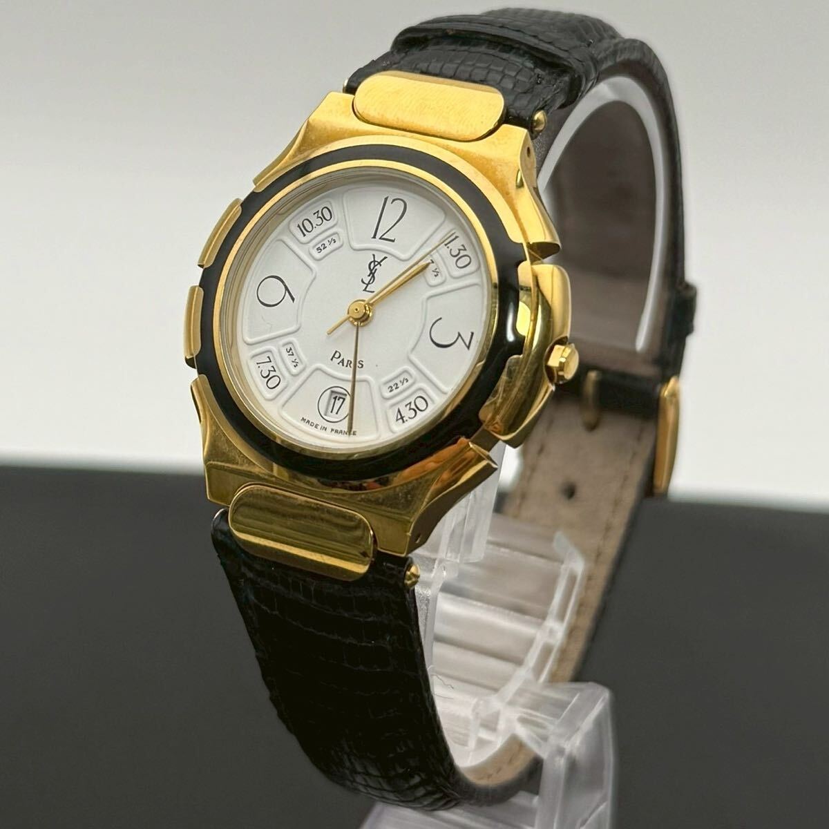 【超希少・極美品・稼働品】Yves Saint Laurent イヴサンローラン YSL 腕時計 デイト ラウンド ゴールド クォーツ ブレスレット レディース拍卖