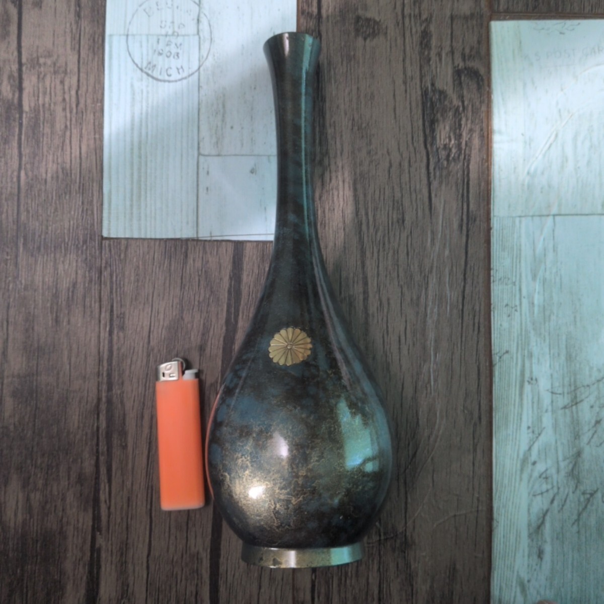 古銅 花瓶 花器 一輪挿し 菊紋 時代物 レトロ拍卖