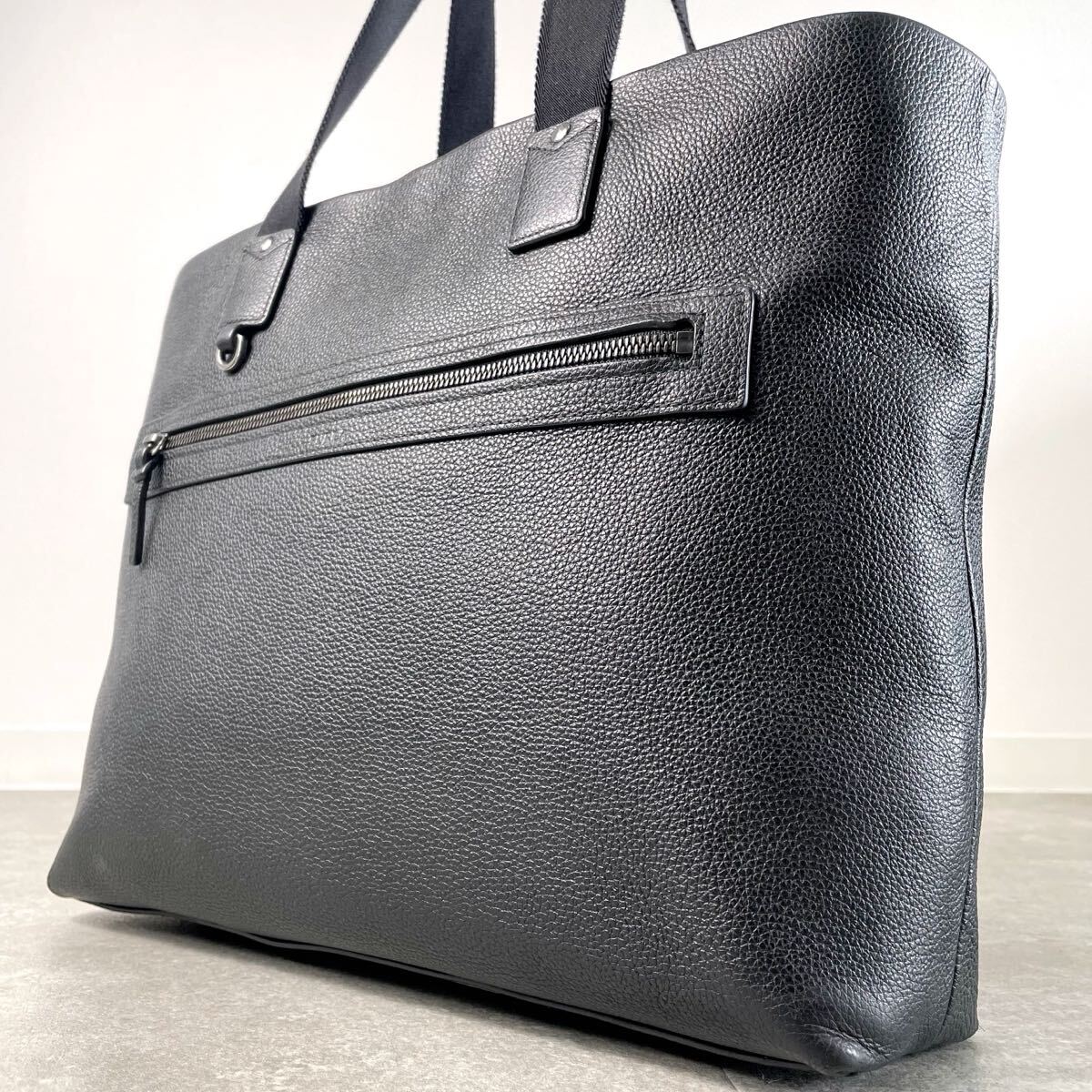 現行モデル/極美品◎ フルラ FURLA メンズ A4収納 ビジネス トートバッグ ロゴ メンズ レザー 本革 ブラック 黒拍卖