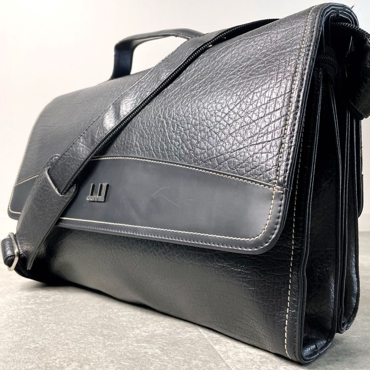 廃盤モデル/入手困難◎ dunhill ダンヒル ショルダーバッグ メッセンジャー 斜め掛け メンズ ビジネス ロゴ レザー 黒拍卖