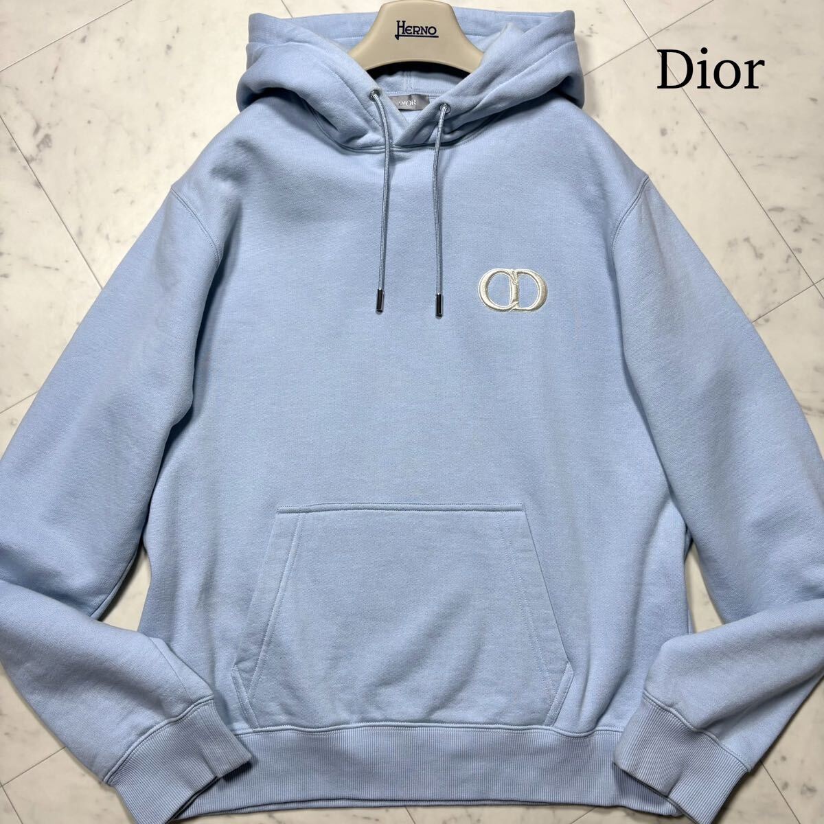 美品/XL★ Christian Dior ディオール CD ICON HOODIE アイコン ロゴ刺繍 プルオーバー パーカー スウェット フーディ ライトブルー メンズ拍卖