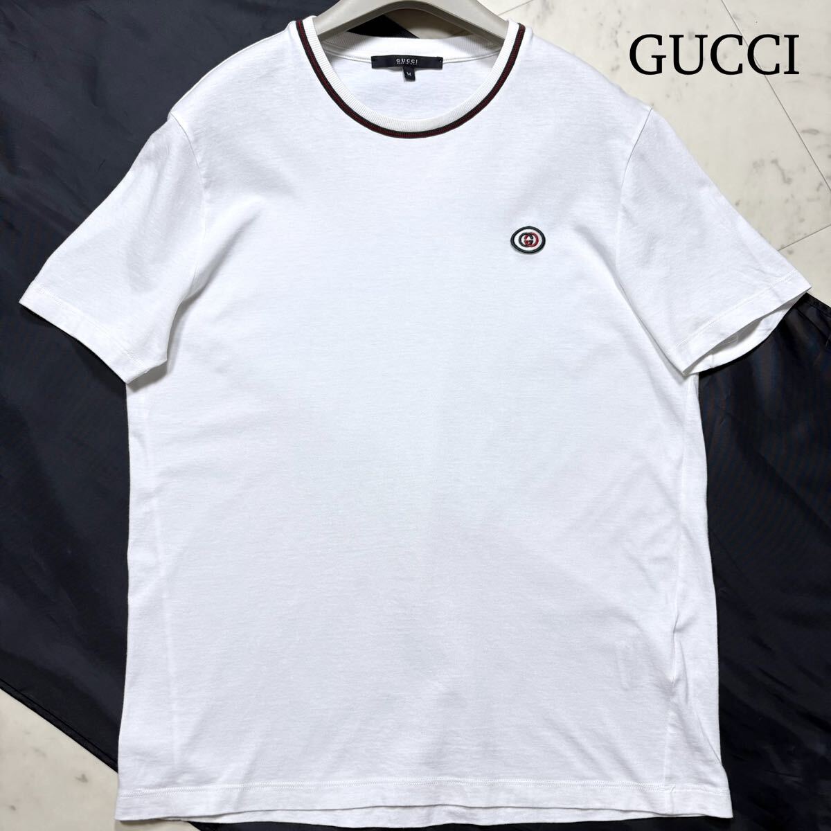 美品★ グッチ GUCCI インターロッキングロゴ クルーネック Tシャツ 半袖 カットソー トップス Mサイズ シェリーライン ITALY製 コットン拍卖