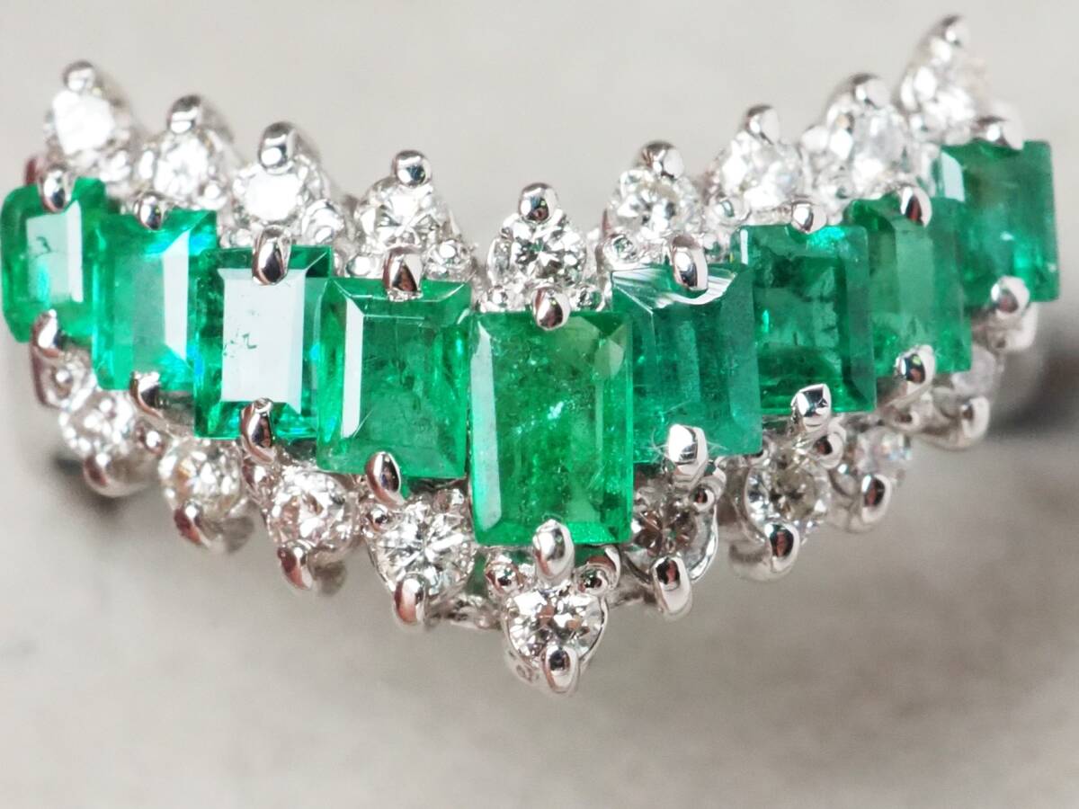 【10266P】Pt900 天然エメラルド 天然ダイヤモンド 0.97ct/0.25ct/6.0g/リング 指輪 ♯12.5拍卖