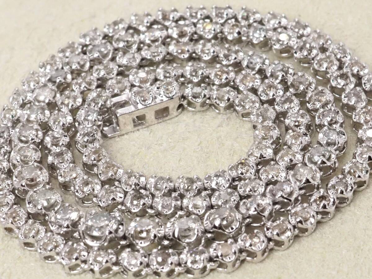 【10302D】K18WG 天然ダイヤモンド 3.00ct/11.2g フルエタニティ ネックレス拍卖