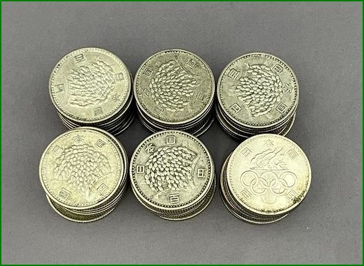 日本古銭 稲100円銀貨×50枚 東京オリンピック記念 100円銀貨×10枚 合計6000円分拍卖