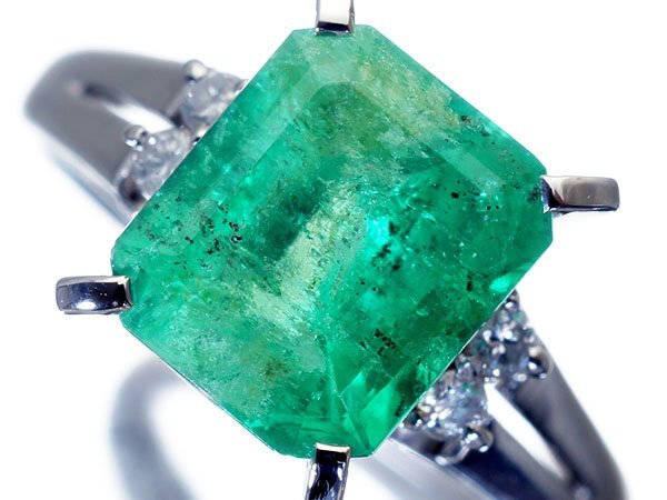 1円~【ジュエリー極】鮮やかエメラルドグリーン!大粒良質天然エメラルド2.40ct&ダイヤ0.09ct 高級Pt900リング k1831mz【送料無料】拍卖