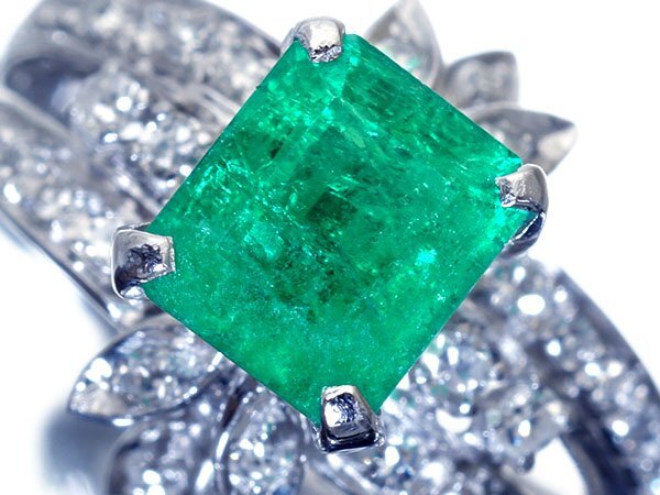 1円~【ジュエリー極】極上ビビッドグリーン煌く!極上天然エメラルド1.50ct&ダイヤ0.50ct 超高級K14WGリング k1832ivl【送料無料】拍卖