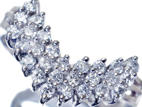 1円~【ジュエリー極】上品なⅤ字デザイン輝く!良質天然ダイヤモンド0.41ct 高級Pt900リングw6583mi【送料無料】拍卖