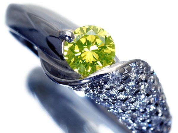 1円~【ジュエリー極】超希少!大粒極上1粒アップルグリーンダイヤモンド0.406ct&脇ダイヤ0.50ct 超高級Pt900リング k1818gm【送料無料】拍卖