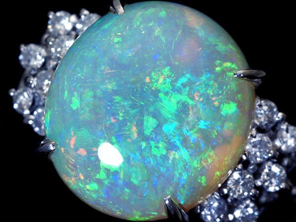 1円~【ジュエリー極】神秘的虹色遊色湧く!大粒極上天然オパール5.10ct&ダイヤモンド0.25ct 超高級Pt900リング k1911rilm【送料無料】拍卖