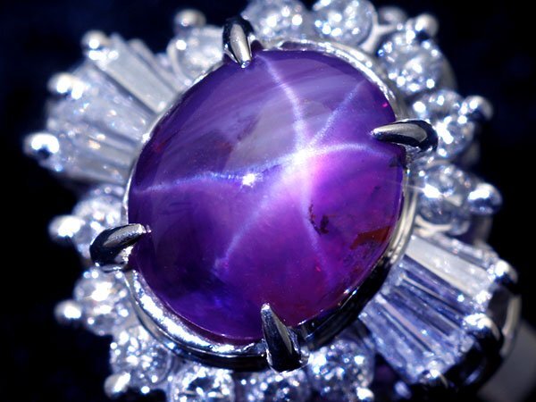 1円~【ジュエリー極】超希少!極上非加熱バイオレットスターサファイア1.58ct&良質ダイヤ0.31ct 高級Pt900リング k1925mv【送料無料】拍卖