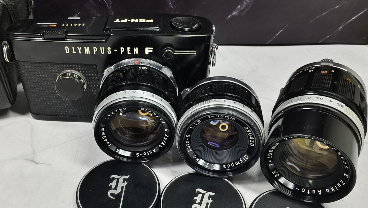 【終活】OLYMPUS PEN-FT ブラックモデル 美品+Zuiko 40mm f1.4+38mm f1.8+100mm f3.5 単焦点3本 各動作良好 露出計OK シャッター快調拍卖
