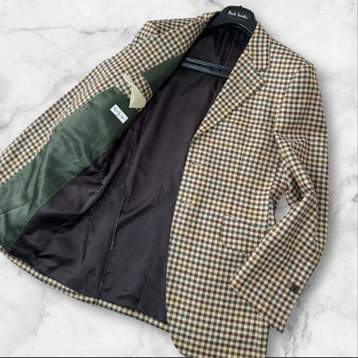 CE05 定価8万 未使用級●ポールスミス Paul Smith マルチ チェック テーラードジャケット ブレザー ウール100% Mサイズ オシャレ拍卖