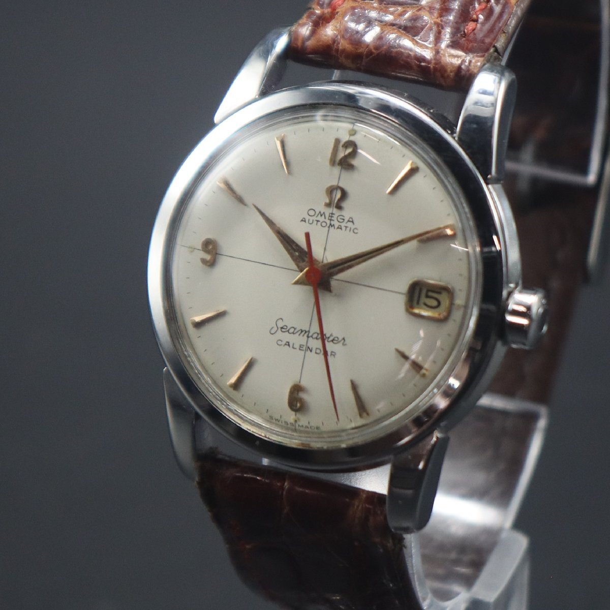 希少 OH済 OMEGA Seamaster オメガ シーマスターカレンダー 2849-4SC Cal.503 自動巻 下がりS 赤針 クロスライン 1959年製 純正尾錠 メンズ拍卖