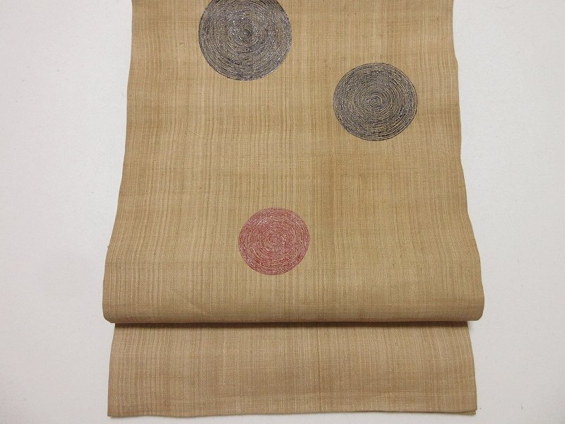 ドークブア■夏帯 九寸開き名古屋帯 芭蕉布 漆 渦巻き 極上の逸品 ☆ C04拍卖
