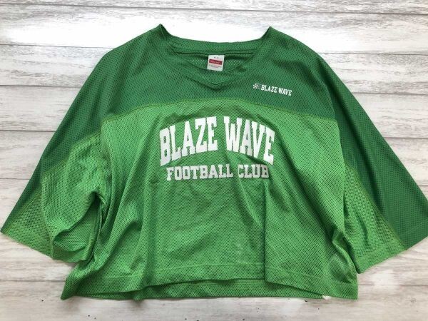 Niko and... ニコアンド スポーツ ストリート BLAZED WAVE 異素材切替 メッシュ フットボールシャツ 緑 M レディース ポリエステル100%拍卖