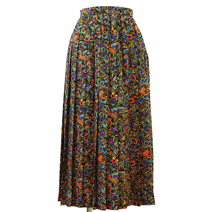 SALE【美品】YVES SAINT LAURENT イヴ・サンローラン スカート S レディース フローラル 花柄 総柄 プリーツ フレア ボトムス マルチカラー拍卖