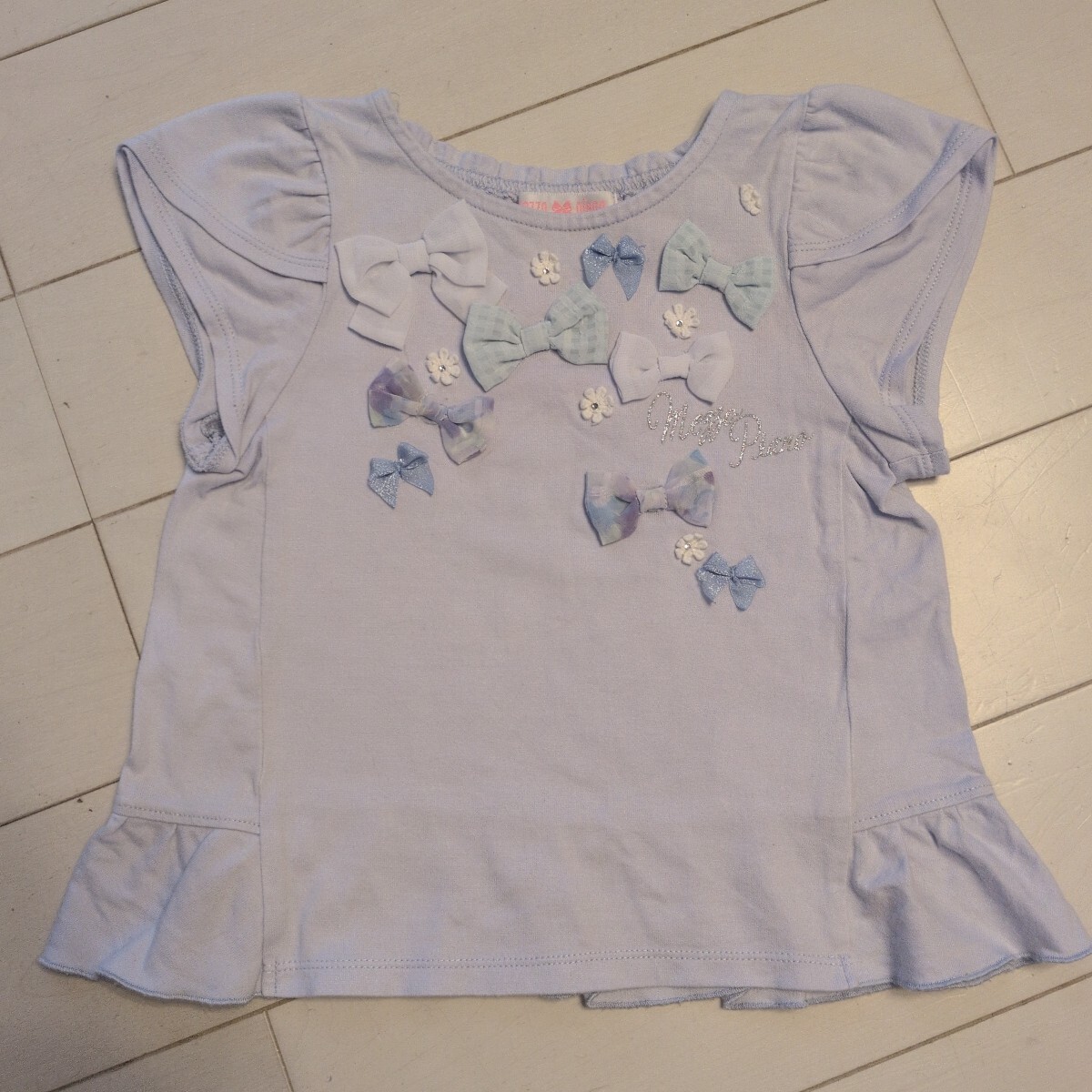 110 メゾピアノ リボンいっぱい 半袖Tシャツ 水色拍卖