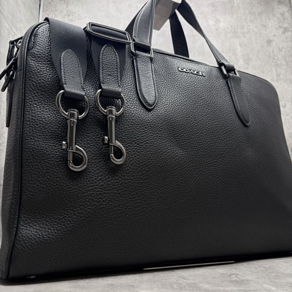 現行/美品●COACH コーチ グラハム 2way トートバッグ ショルダー ビジネス ブリーフケース シボ革 オールレザー 黒 ブラック A4&PC可 拍卖