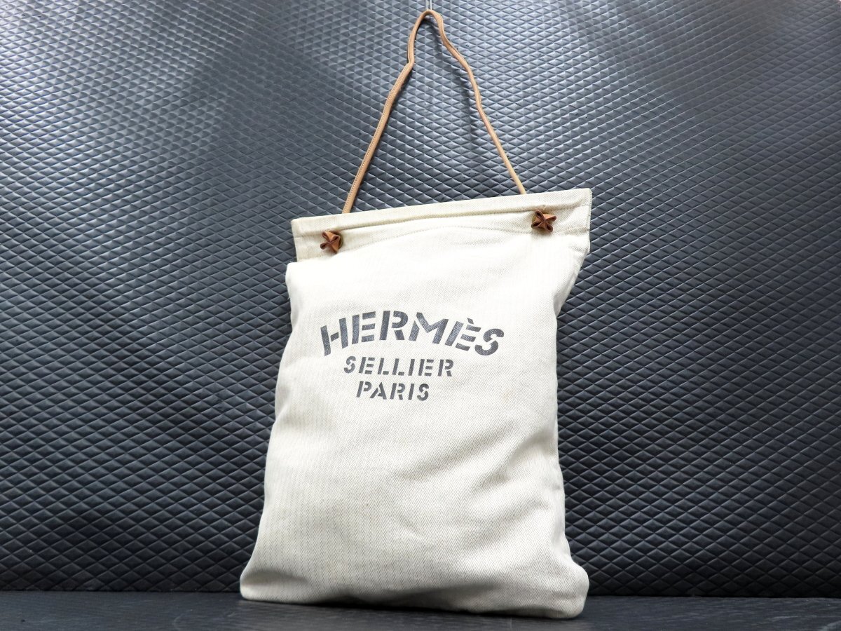 ◆美品◆HERMES エルメス◆キャンバス カーフ レザー 本革◆ショルダー バッグ◆生成り ベージュ ゴールド金具◆フランス製◆A17675拍卖
