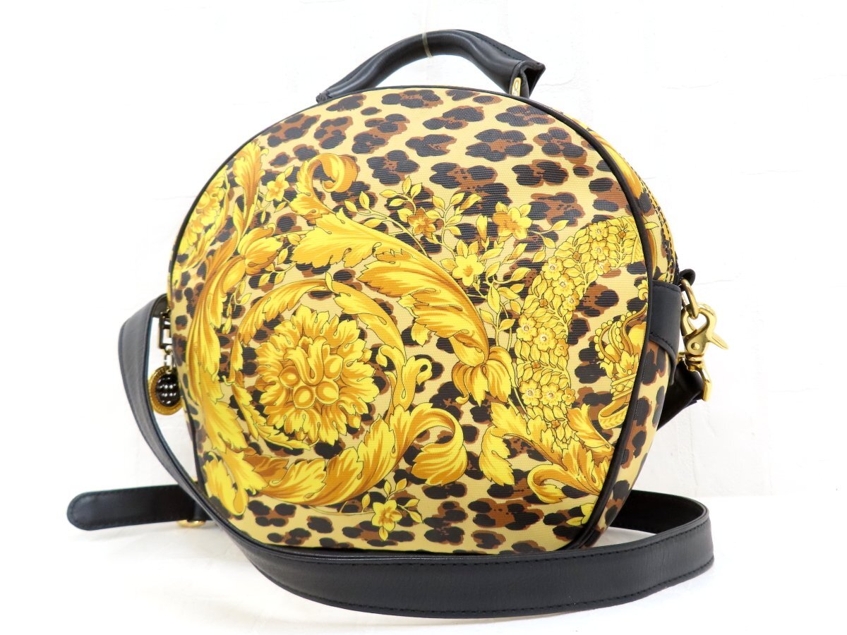 ◆美品◆GIANNI VERSACE ジャンニ・ヴェルサーチ◆PVC カーフ レザー 本革◆2way ハンド バッグ ストラップ◆黒 ベージュ系 G金具◆A17702拍卖