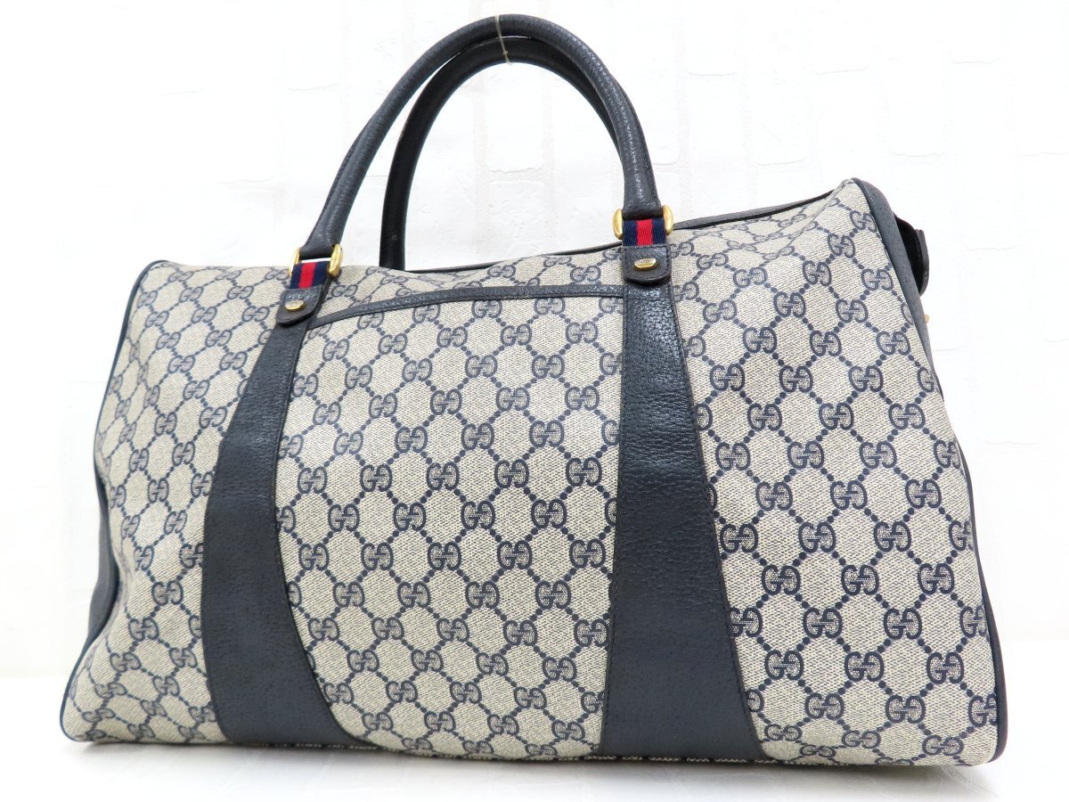 ◆美品◆GUCCI オールド グッチ◆GGスプリーム シェリー◆PVC カーフ レザー 本革◆ボストン バッグ◆紺 G金具◆ヴィンテージ◆A17680拍卖