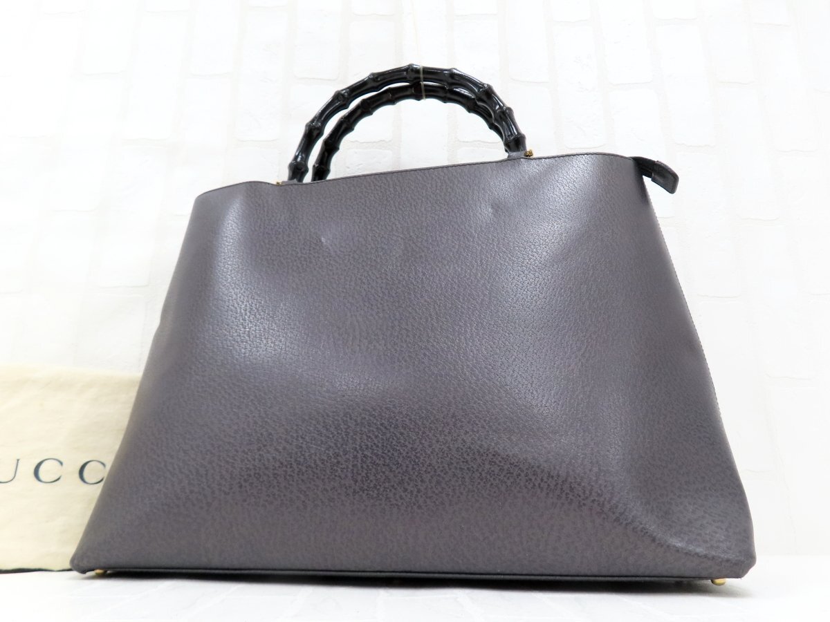 ◆美品◆GUCCI グッチ◆バンブー◆カーフ レザー 本革◆ハンド トート バッグ◆グレー ゴールド金具◆イタリア製◆A17657拍卖