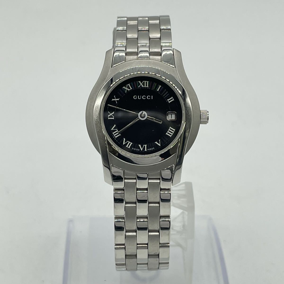 【5K36】1円スタート GUCCI 5500L / 12651496 グッチ レディース 腕時計 クォーツ 電池式 ブラック文字盤 シルバーカラー拍卖