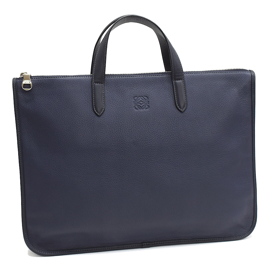 ロエベ トレド ブリーフケース ビジネスバッグ レザー アナグラム ネイビー シルバー金具 LOEWE TOLEDO拍卖