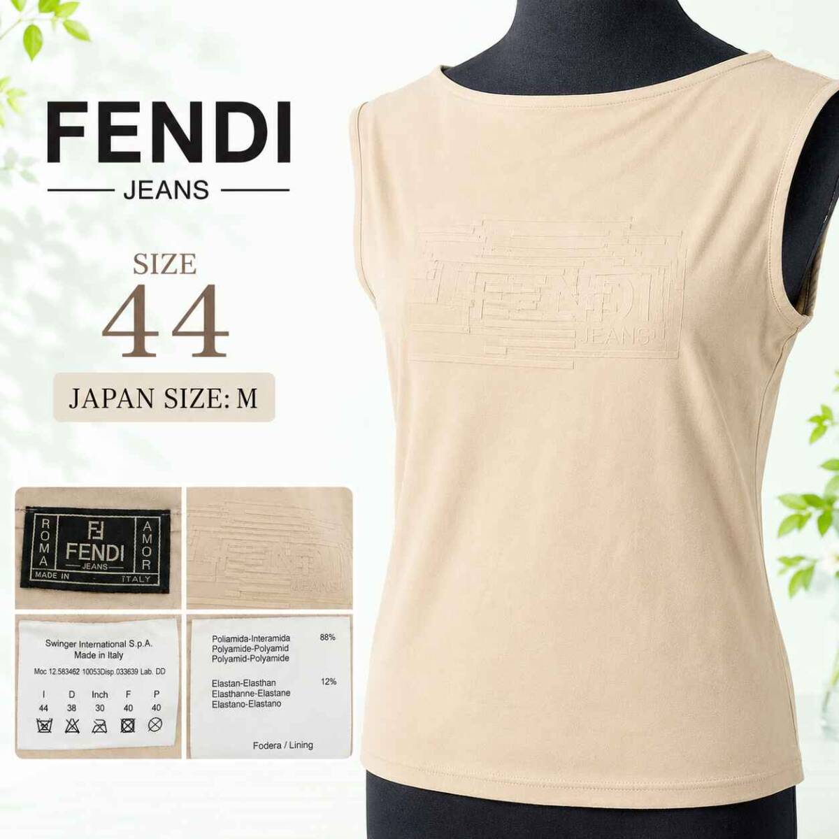 イタリア製★FENDI JEANS/フェンディ★ノースリーブ カットソー/タンクトップ【44/レディースM相当/ベージュ/FFロゴ】Tops/Shirts◆SBH897拍卖