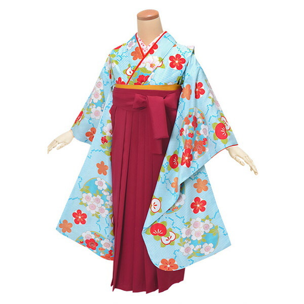 (中古品)ジュニア用 振袖単品「水色 鹿の子柄に花の丸」仕立て上がり 襦袢付き 小振袖 着物 子ども 子供 (メール便不可)拍卖
