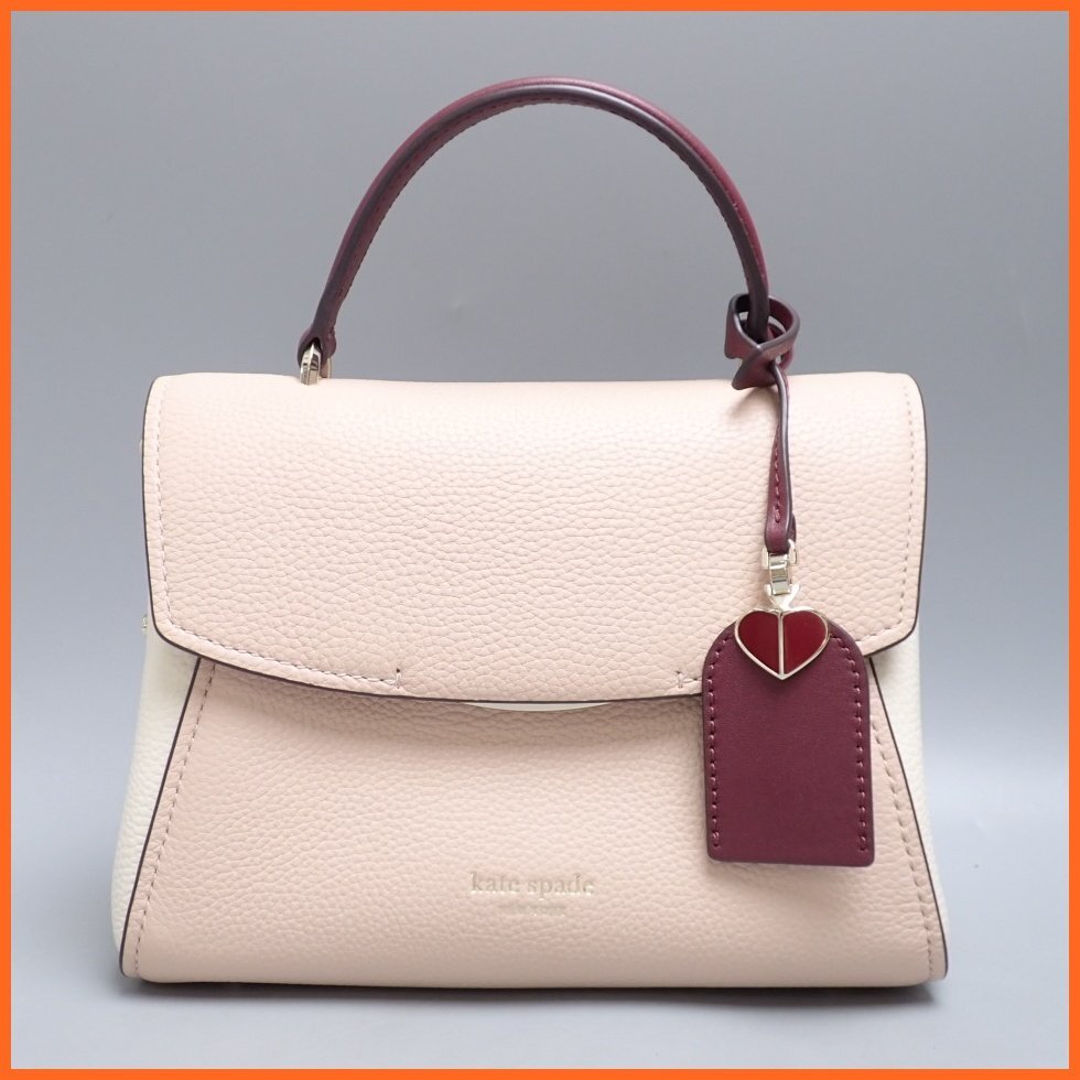 ★美品 kate spade/ケイトスペード 2WAYハンドバッグ PXRUA198/ピンク×オフホワイト/レザー/ショルダーベルト付き&1097700178拍卖