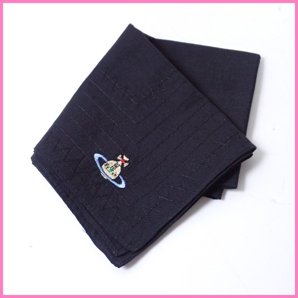 ★未使用 Vivienne Westwood/ヴィヴィアンウエストウッド ハンカチ 約42×44cm/ブラック/オーブ/ロゴ刺繍&0624000663拍卖