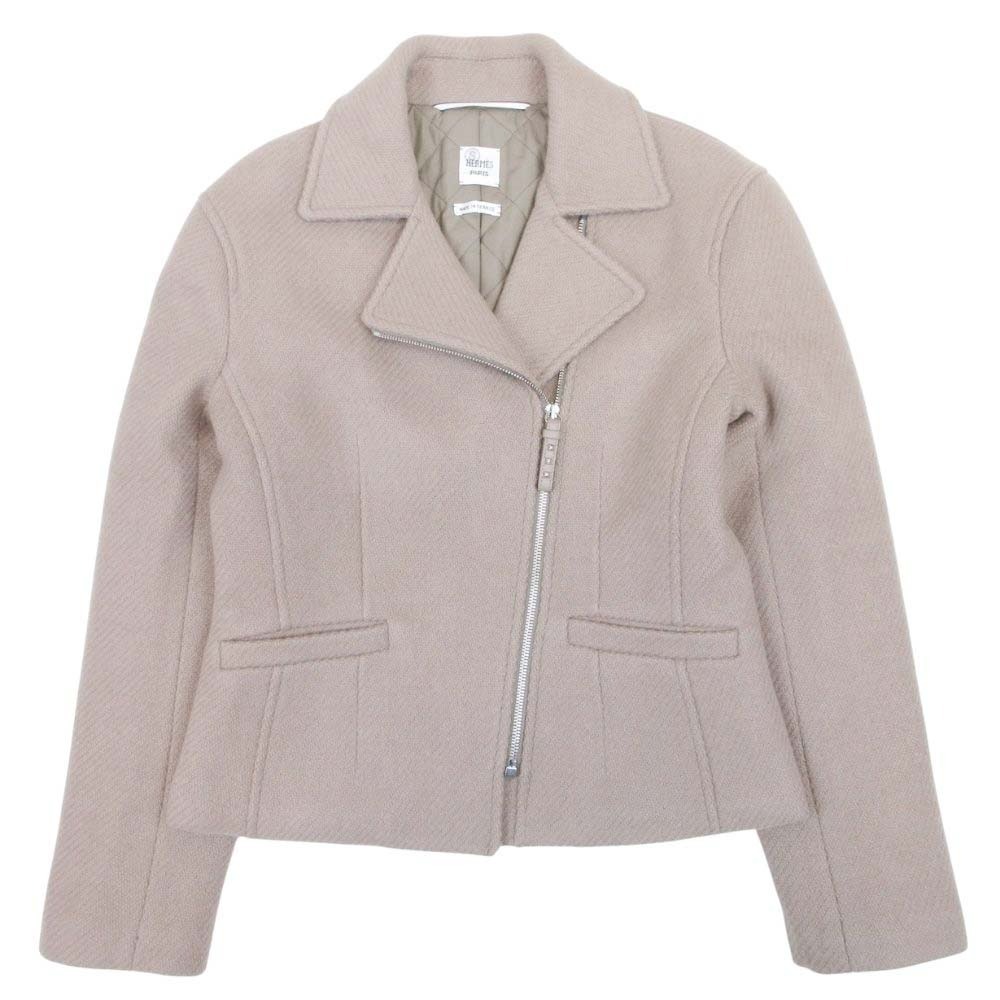 未使用 HERMES エルメス 23aw カシミヤ100% ダブルライダース ジャケット ブルゾン コート メドール金具 36 ベージュ拍卖