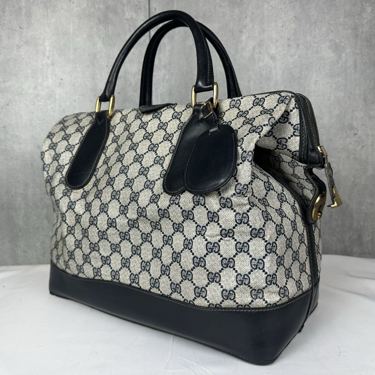超希少品 OLD GUCCI オールドグッチ ボストンバッグ トート ドクター バッグ ハンド PVC レザー ファスナー GG柄 インターロッキング 拍卖