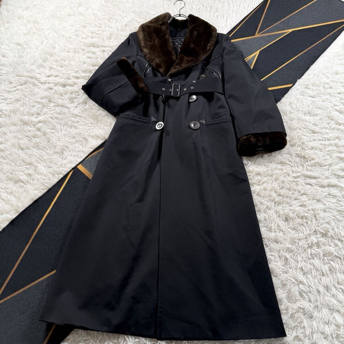 メンズ 総丈133㎝ Jean-Paul GAULTIER FEMME/ジャンポールゴルチエファム フェイクファー トレンチコート ベルト ブラック ロング AA633拍卖