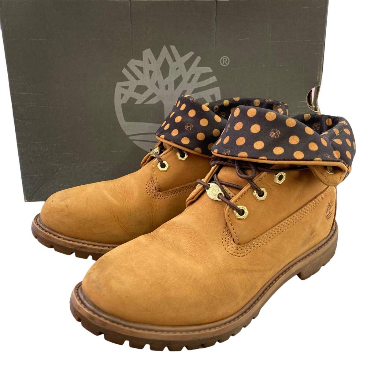 186000 現状品 Timberland ティンバーランド レザー ポルカドット オーセンティックス ロールトップ 8135A 25cm キャメル レディース拍卖