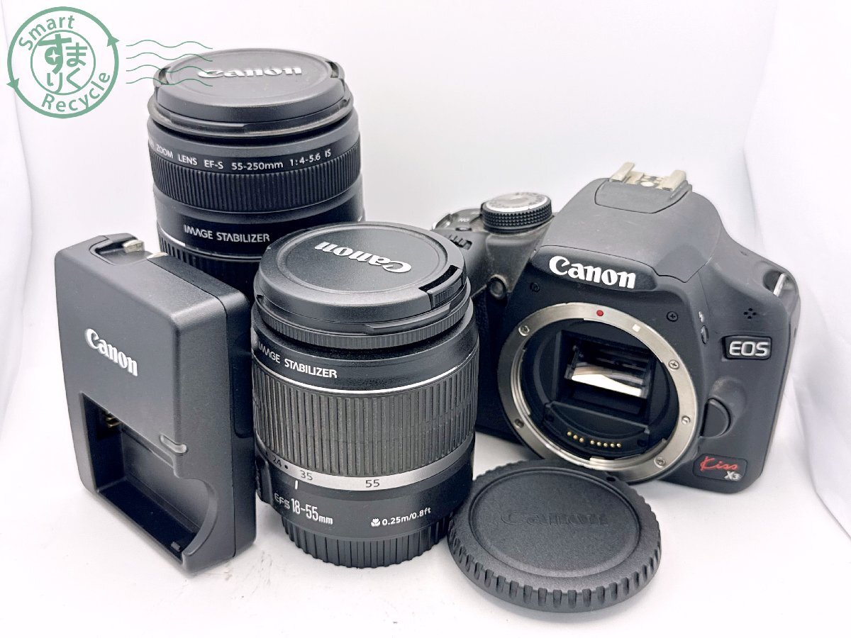 CF0701701 ■ Canon キヤノン EOS Kiss X3 一眼レフデジタルカメラ レンズ2点セット バッテリー・充電器付き カメラ 中古拍卖