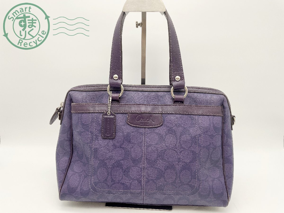 CF0701912 ◎ COACH コーチ F16119 ミニボストン ハンドバッグ ショルダーバッグ シグネチャー レザー 革 バッグ 鞄 パープル系 中古 ②拍卖