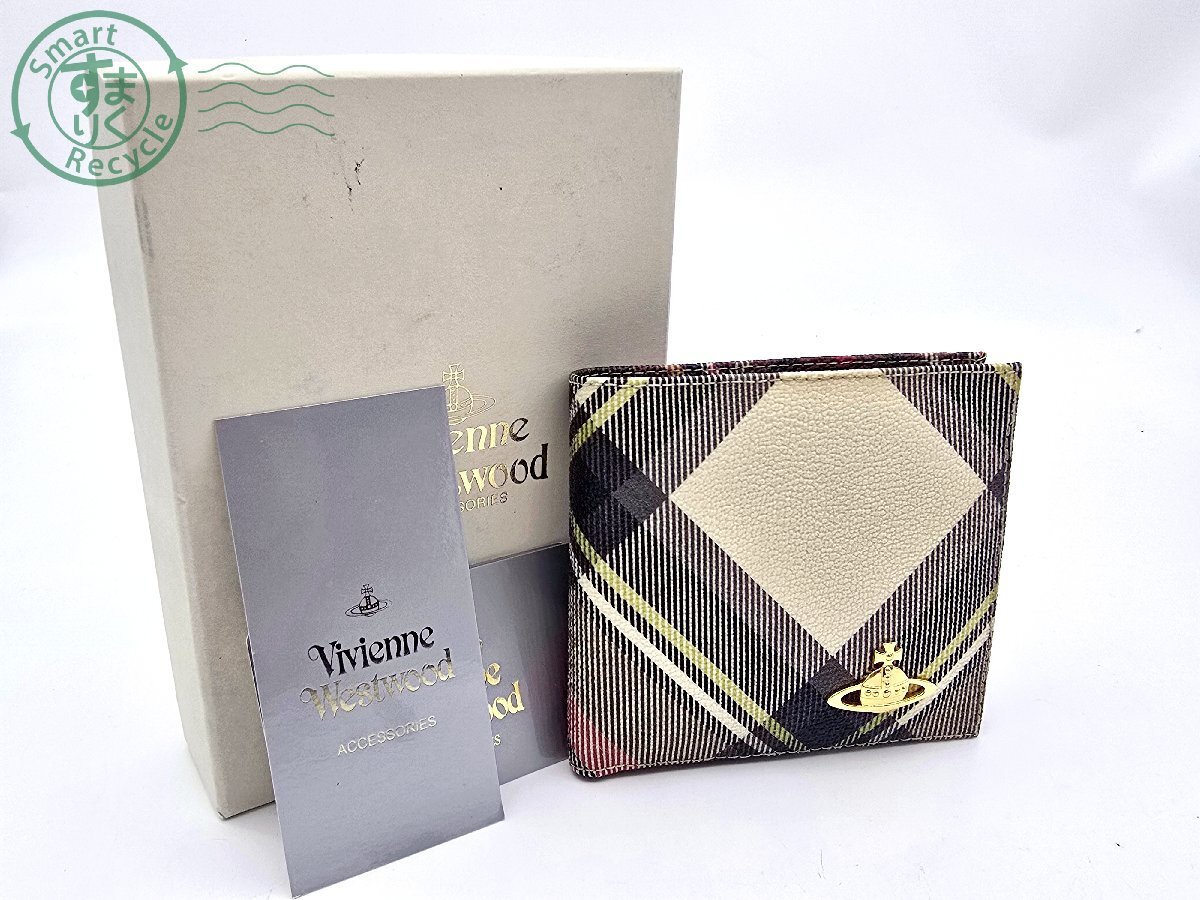 CF0906131 ☆ Vivienne Westwood ヴィヴィアンウエストウッド 二つ折り財布 チェック オーブ 箱付き ブランド 服飾小物 中古 ⑤拍卖