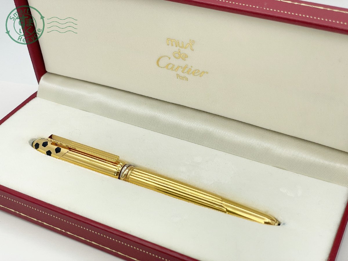 CF0806567 ◇ 1円~! Cartier カルティエ パンテール 万年筆 ゴールドカラー ペン先 18K 刻印 箱付き ブランド 書き物 ペン 中古拍卖