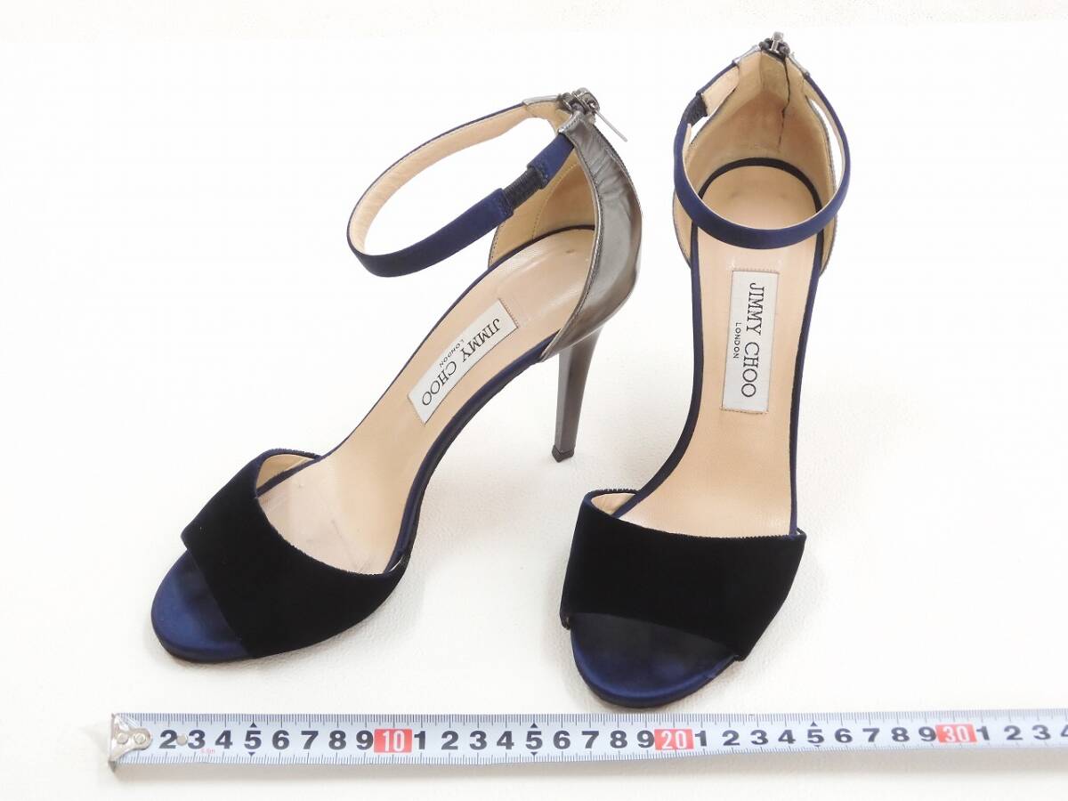 2605-0112●宝市/ジミーチュウ/サンダル/ハイヒール/38/紺/イタリア製/レディース/JimmyChoo(梱包サイズ80)拍卖